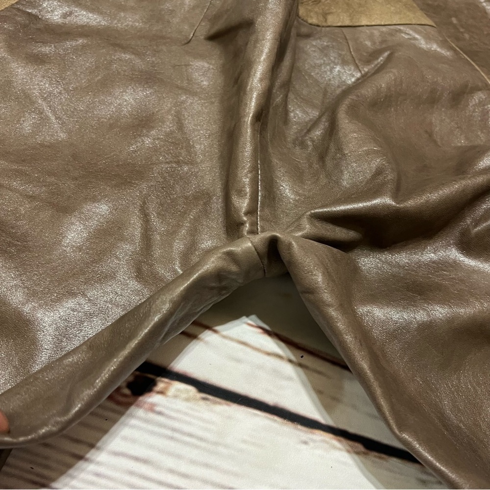 DKNY women’s 100% leather boot cut tuxedo trim pants size 6 Brown Vintage Y2K - Picture 10 of 16